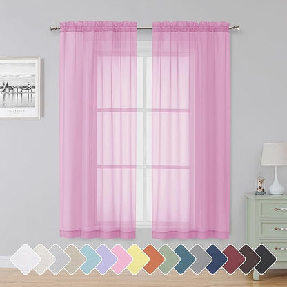 Simplebrand Pink Sheer Curtains 63 Inch Length 2 Panels, Rod Pocket Solid Color by Simplebrand