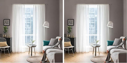 MIULEE White Sheer Curtains 90 inches Long Window Curtains 2 Panels Solid Color by MIULEE