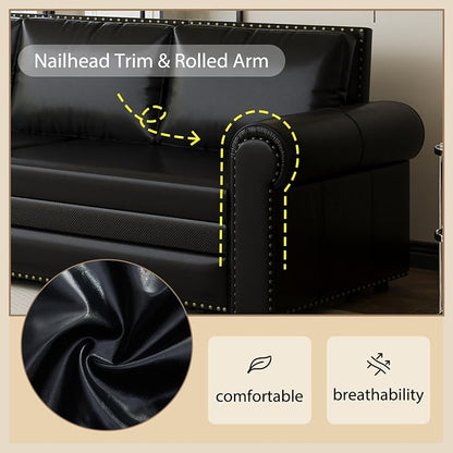 Faux Leather Sleeper Sofa Couch - Image 8