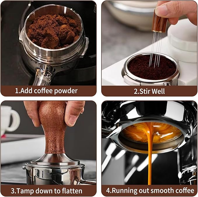 Gmnuiy51mm Coffee Tamper Set 24PCS, Espresso Accessories Kit Barista Kit,316stainlesss Tamper & WDT Tool,316stainlesss Frothing Pitcher, Stirrer, Tamper Mat, Latte Art Pen Coffee puck screen (brown)
