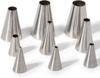 Round Piping Tip Set – 9 Stainless Steel Pastry Tips in Graduated Sizes with 20 Disposable Decorating Bags for Cupcakes, Cakes, Cookies, and Frosting Design