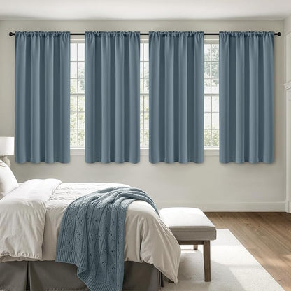 MIULEE 4 Panels Set Grey Blue Blackout Curtains 63 Inch Length Bedroom | by MIULEE