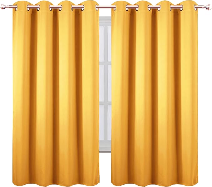 Yellow Blackout Curtains 66 x 63 Inch Length/Set of 2 Curtain Panels/Thermal - Image 2