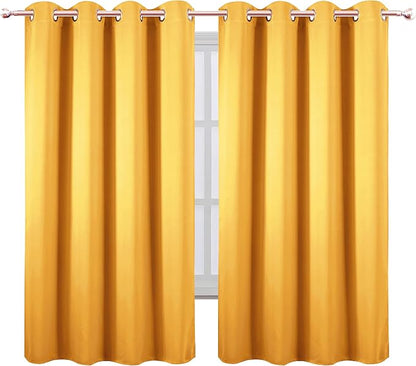 Yellow Blackout Curtains 66 x 63 Inch Length/Set of 2 Curtain Panels/Thermal - Image 2