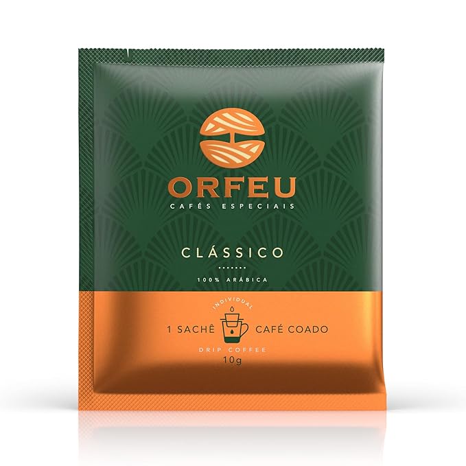 ORFEU - Special Coffee Classic Drip Sachet - 100% Arabica Coffee, Medium Roasted, Aroma of Floral, Fruity & Caramel, Balanced Acidity, Made In Brazil, Soft with Velvety Structure - 10 units, 100g