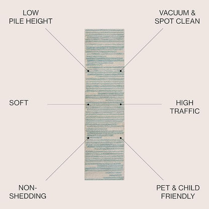 JONATHAN Y Khalil Modern Berber Stripe Cream/Turquoise Runner Rug, Contemporary - Image 3
