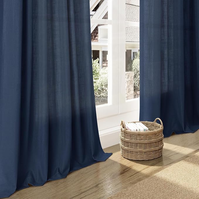 Denim Blue Linen Curtains for Living Room 63 Inches Long 2 Panel Set Light - Image 6