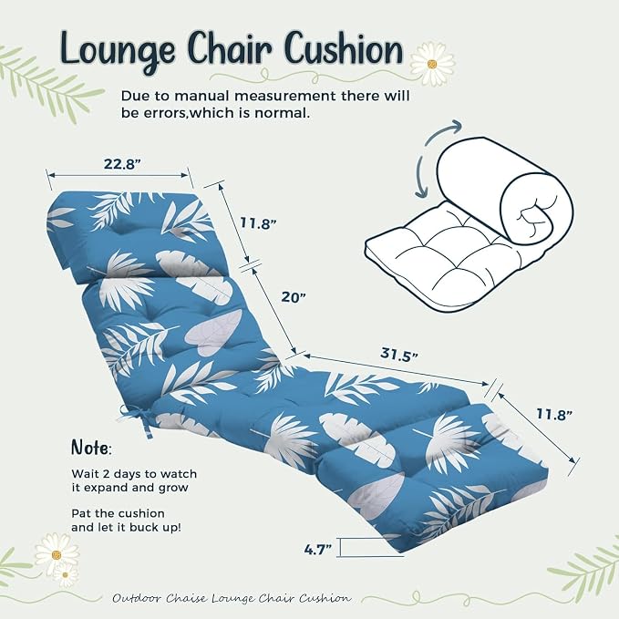 Outdoor Chaise Lounge Chair Cushion 75.1 x 22.8 x 4.7 Inches 100% Waterproof - Image 2