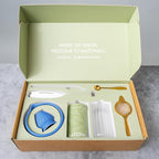 Premium 9 Piece Matcha Set Includes Ceramic Matcha Bowl, Bamboo Whisk & Holder, Stainless Steel Spoon & Sifter, Glass Cup & Straw, Electric Frother, Storage Bag - Gift for Matcha Lovers (Blue)
