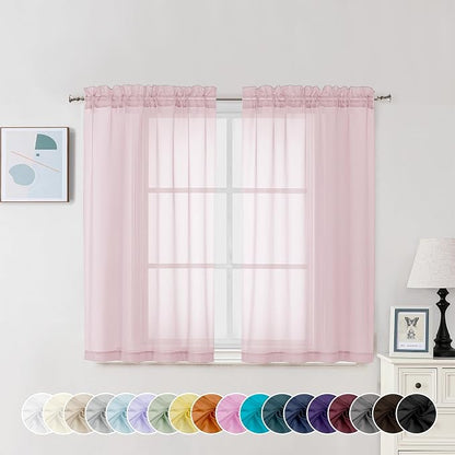 Chyhomenyc Sheer Curtains 45 Inch Long 2 Panels, Short Voile Drapes by Chyhomenyc