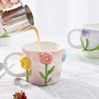 3D Flower Coffee Mug Pink Hydrangea Ceramic Cup,12 oz Cute Handmade Mugs,Christmas Birthday Surprise for Friends Family or Flower Lovers (Pink Hydrangea)