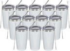 MEWAY 20oz Tumbler 12 Pack Double Wall Vacuum Insulated Travel Glitter Mug Bulk, Stainless Steel Tumblers with Lid and Straw, Powder Coated Coffee Cups for Woman(Rainbow White,Set of 12)