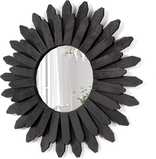 Honiway 21 inch Black Wall Decor Vintage Mirror, Boho Style, Wooden Frame by Honiway