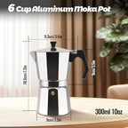 6 Cup Aluminum Moka Pot Classic Stovetop Espresso Coffee Maker 300ml 10oz Coffee maker Percolator Mocha Pot Greca Coffee Maker Cafe Makers for Italian and Cuban Café Brewing Silver