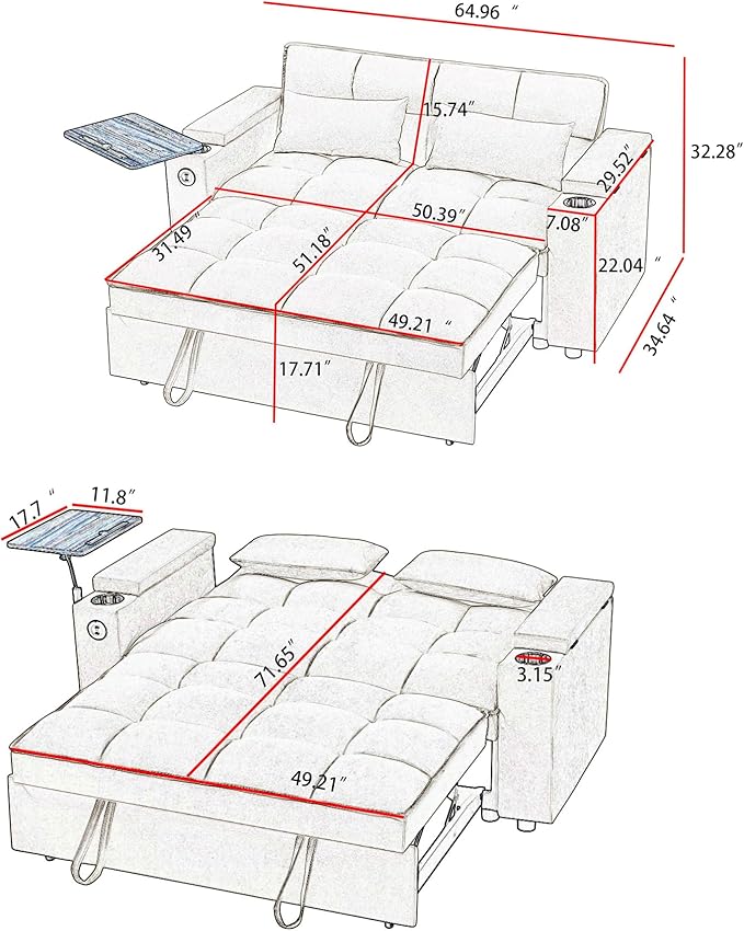 Auvsoce 65'' Convertible Sleeper Sofa Bed - Image 2