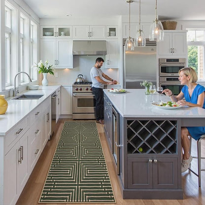 Lahome Maze Line Green Kitchen Runner Rug, 2x8 Outdoor Easy Jute Runner Rug | - Image 7