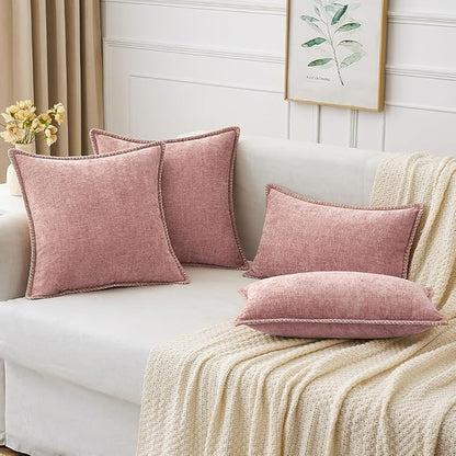 MIULEE Decorative Euro Sham Pillow Covers 24x24 Inch Blush Pink 2 Pack | - Image 5