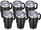 VEGOND 20 oz Tumbler Bulk with Handle Lid and Straw, Stainless Steel Insulated Travel Coffee Mug Set, Spill Proof Double Wall Metal Tumblers Cups, Black 6 Pack