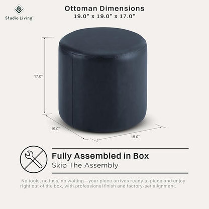 Studio Living® 19” Wentworth Ottoman Round Faux Leather Bench, Stationary - Image 2