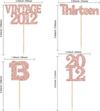 Gyufise 24Pcs 13th Birthday Cupcake Toppers Glitter Thirteen Vintage 2012 Hello 13 Years Birthday Cupcake Picks Official Teenager 13 Cake Decor for Happy 13th Anniversary Party Rose Gold