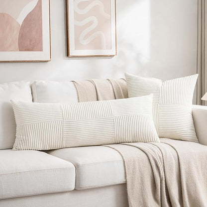 Fancy Homi Set of 2 Cream White Boho Long Lumbar Body Decorative Throw Pillow - Image 5