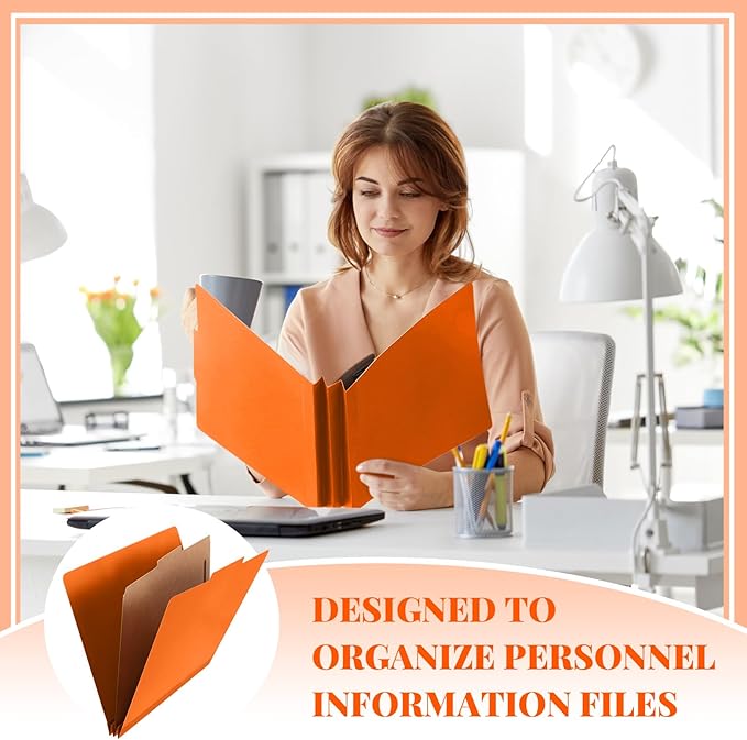 12 Pcs Classification Folders Letter Size, Back to School Supply for Teacher, Student, 1 Divider Pressboard File Folder Bulk with 2 Fasteners, 3.5 Inch Expanding File Organizer (Orange)