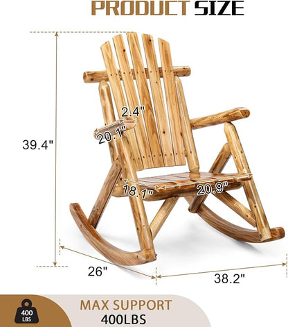 Outvita Wooden Rocking Chair, Fir Log Adirondack Rocker, Outdoor Wood Accent - Image 3