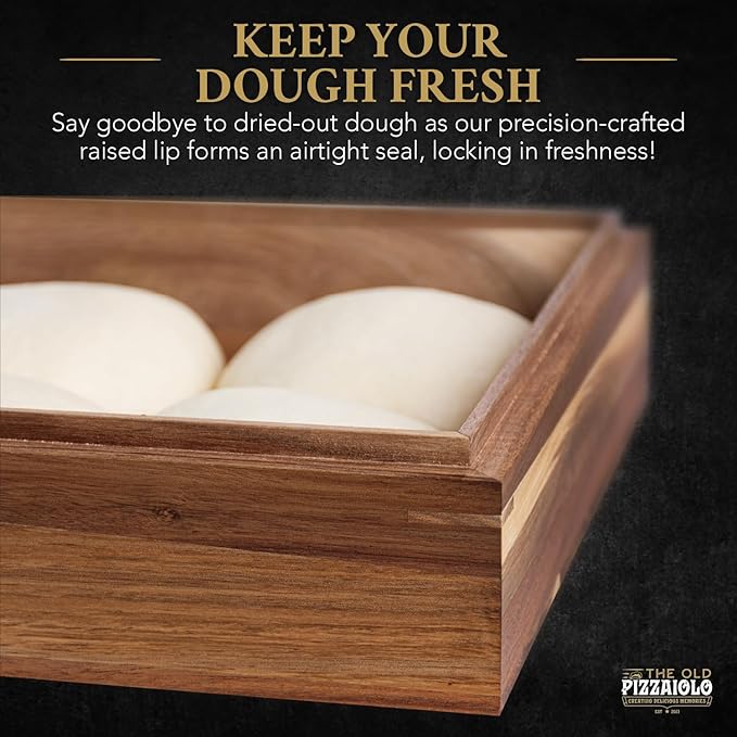 Wooden Pizza Dough Proofing Box w/Lid – 16” x 12” – Made From Natural Acacia Wood – Proofing Container Tray for Home Kitchen with Dough Spatula and Pizza Dough Recipe Book