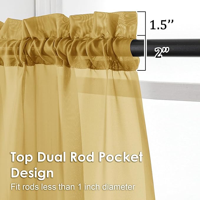 Gold Sheer Curtains 78 Inches Long 2 Panels - Image 3