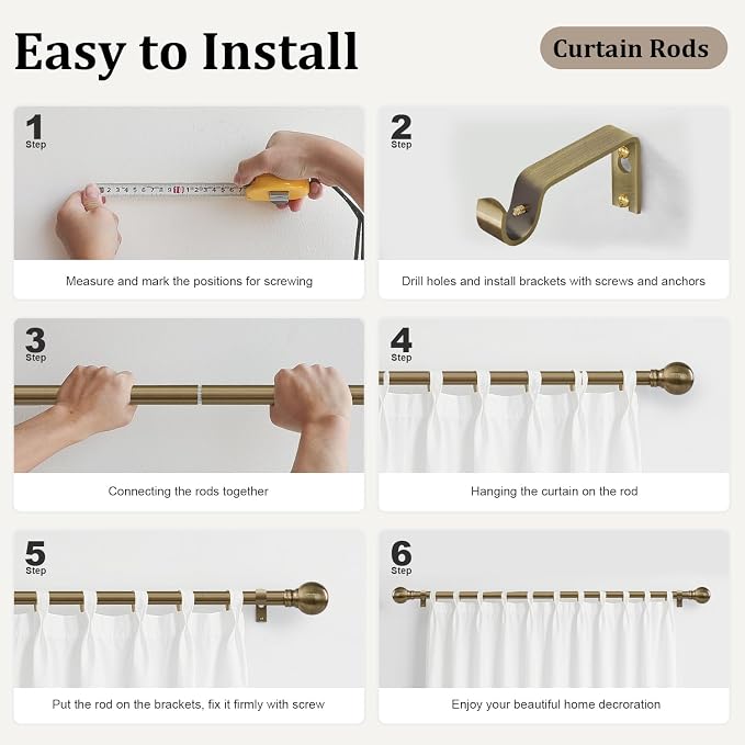Antique Bronze Curtain Rods for Windows 66 to 120 Inch 1" Diameter Adjustable - Image 7