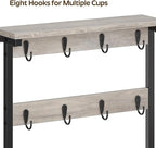 Coffee Mug Holder for Counter, 2 Tier Mug Tree Rack, with 8 Hook and 2 Open Shelves, Vintage Mug Holder Stand for Home Kitchen, Greige MH43BG