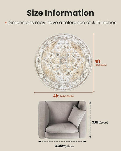 AMADA HOMEFURNISHING Round 4ft Area Rugs, Low-Profile Washable Rug - Image 2