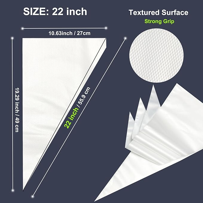 22 inch Large Piping Bags, AMBESTAR 200 Pcs Big Tipless Clear Plastic Disposable Pastry Bags for Frosting Decorating Cake Cupcake Cookie, Pro Long Thick Pastry Bag Essential Baking Tools