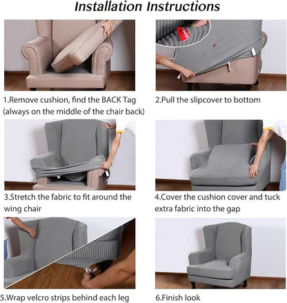Turquoize Wingback Chair Covers 2 Piece Wing Chair Slipcover Stretch Slipcovers - Image 6