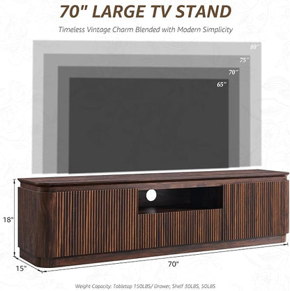 70" Fluted TV Stand for TVs Up to 80", Mid Century Modern Entertainment Center - Image 2
