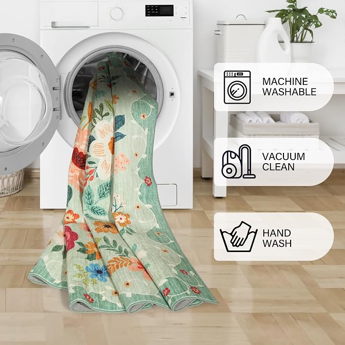DUKINO 4x4 Square Area Rug, Soft Floral Washable Rug - Image 6