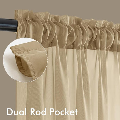 MIULEE Beige Sheer Curtains 96 Inches Long 4 Panels 54 x 96 Inches | Light - Image 3
