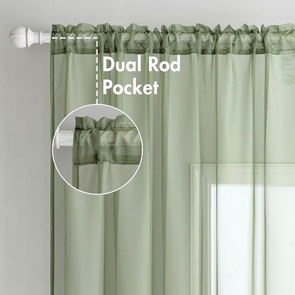 MIULEE Sage Green Sheer Curtains 54 X 54 Inches, 2 Panels | Elegant Window - Image 2