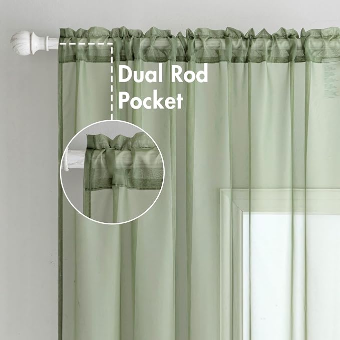 MIULEE Sage Green Sheer Curtains 54 X 72 Inches, 2 Panels | Elegant Window - Image 2