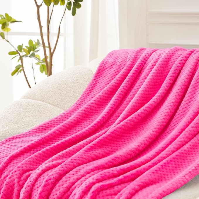 Exclusivo Mezcla Soft Waffle Fleece Bed Blanket Queen Size, Hot Pink | - Image 5