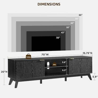 OKD 70" Mid Century Modern Fluted TV Stand, Entertainment Center, Media Console - Image 2