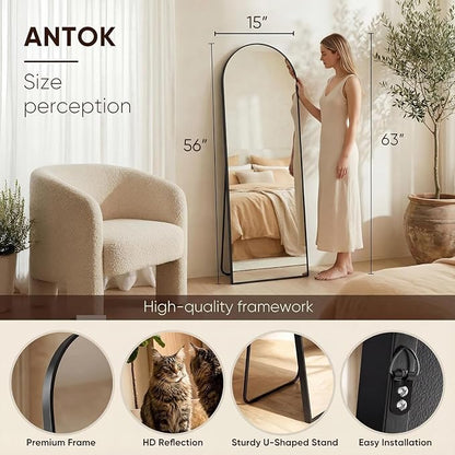 Antok 56" x15” Arched Full Length Floor Mirror, Free Standing/Wall Mount/Leaning - Image 4