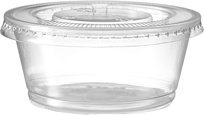 Portion Cups with Lids (3.25 Ounces, 100 Pack) | Disposable Plastic Cups for Meal Prep, Portion Control, Salad Dressing, & Medicine | Small Plastic Condiment Container