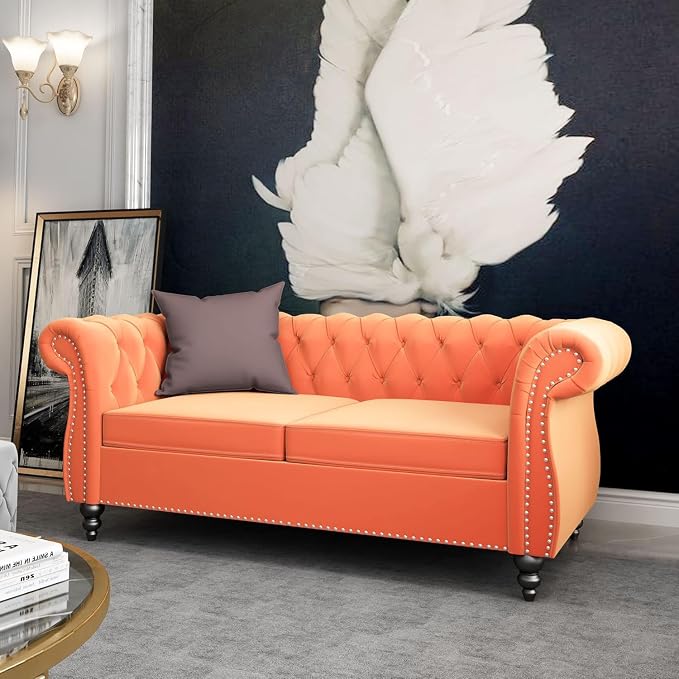 Mid-Century 2 Seater Sofa, Velvet Loveseat - Image 7