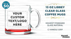 Custom Libbey Clear Glass Coffee Mugs 13 oz. Set of 50, Personalized Bulk Pack - Perfect for Coffee, Tea, Espresso, Hot Cocoa, Other Beverages - Red Bottom