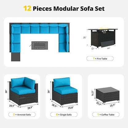 Aoxun Patio Furniture Set with Fire Pit Table, 12 Piece Outdoor Sectional Sofas - Image 7