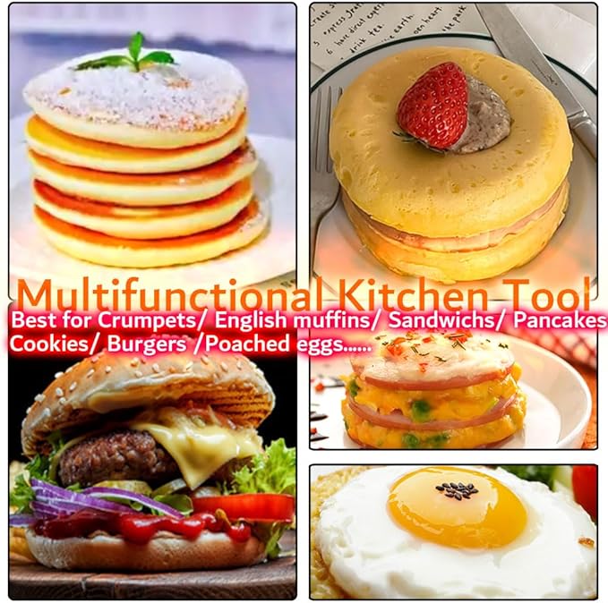 DATANYA 12Packs Crumpet Rings NONSTICK English Muffin Rings 3.15 Inch Stainless Steel Double Rolled Tart Ring Upgraded Round Metal Baking Cooking Pastry Ring Molds for muffins, pancakes
