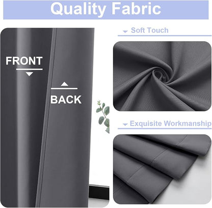 Simplebrand Ava Grey Short 24 Inches Blackout Curtain 2 Panels Set, Half Window - Image 3