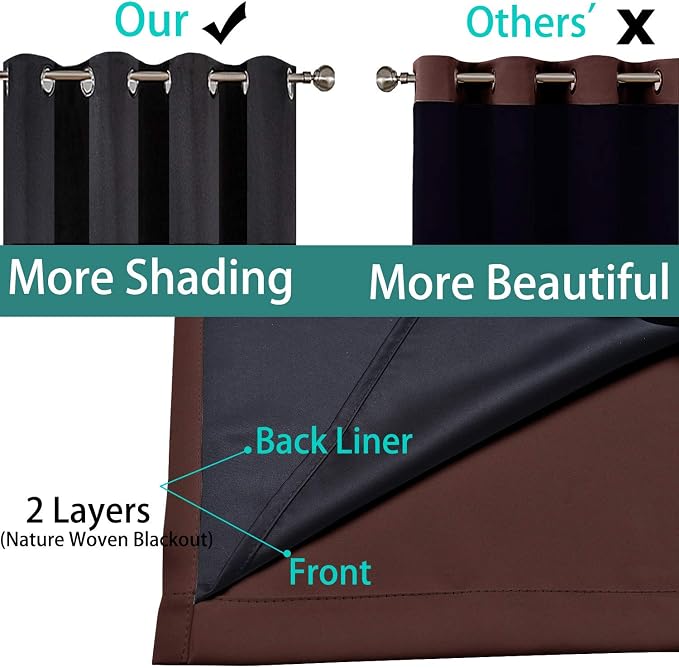 Yakamok Brown 100% Blackout Patio Door Curtain Panels W100 x L96, 1 Panel | - Image 5