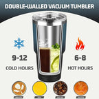 30 oz Tumbler with Lids and Straws, Stainless Steel Insulated Coffee Tumbler, Double Wall Vacuum Insulated Travel Mug Cup, Leakproof Thermal Coffee Cup for Hot and Cold Drinks (Blue Black)